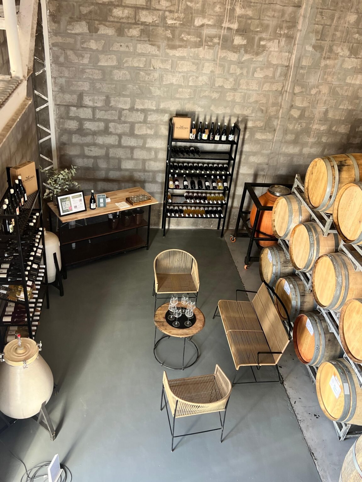 Sala de degustación entre barricas